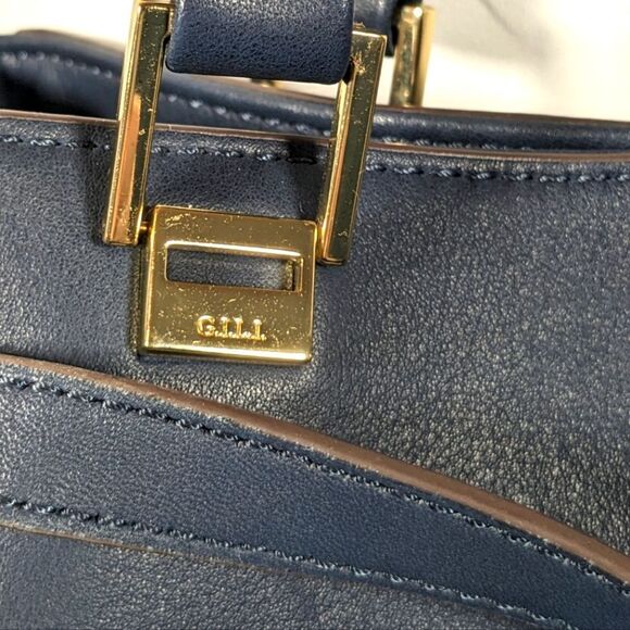 G.I.L.I. Large Blue Genuine Leather Drawstring Bucket/Tote Bag - Picture 10 of 13